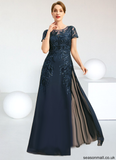 Kaitlynn Sheath/Column Scoop Illusion Floor-Length Chiffon Lace Mother of the Bride Dress With Sequins STAP0021709