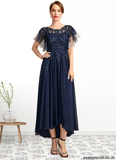 Laci A-line Scoop Illusion Asymmetrical Chiffon Lace Mother of the Bride Dress With Sequins STAP0021712