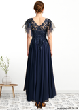 Laci A-line Scoop Illusion Asymmetrical Chiffon Lace Mother of the Bride Dress With Sequins STAP0021712