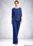 Irene Jumpsuit/Pantsuit Separates Scoop Floor-Length Chiffon Lace Mother of the Bride Dress STAP0021718