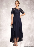 Madge A-line Scoop Illusion Asymmetrical Chiffon Lace Mother of the Bride Dress STAP0021725