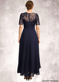 Madge A-line Scoop Illusion Asymmetrical Chiffon Lace Mother of the Bride Dress STAP0021725