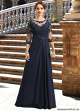 Lola A-line Scoop Illusion Floor-Length Chiffon Lace Mother of the Bride Dress With Pleated Sequins STAP0021741