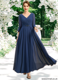 Londyn A-line V-Neck Ankle-Length Chiffon Mother of the Bride Dress With Beading Pleated Sequins STAP0021745