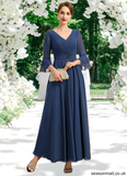 Londyn A-line V-Neck Ankle-Length Chiffon Mother of the Bride Dress With Beading Pleated Sequins STAP0021745