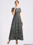 Leticia A-line Scoop Illusion Ankle-Length Chiffon Lace Mother of the Bride Dress With Sequins STAP0021753