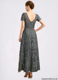 Leticia A-line Scoop Illusion Ankle-Length Chiffon Lace Mother of the Bride Dress With Sequins STAP0021753
