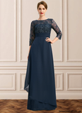 Vivian A-line Scoop Illusion Floor-Length Chiffon Lace Mother of the Bride Dress With Pleated Sequins STAP0021754