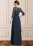 Vivian A-line Scoop Illusion Floor-Length Chiffon Lace Mother of the Bride Dress With Pleated Sequins STAP0021754