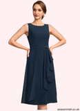 Sage Sheath/Column Scoop Knee-Length Chiffon Mother of the Bride Dress With Beading Cascading Ruffles STAP0021761
