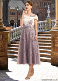 Muriel A-line Scoop Tea-Length Chiffon Lace Mother of the Bride Dress With Sequins STAP0021773