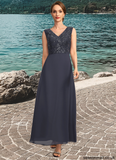 Nora A-line V-Neck Ankle-Length Chiffon Lace Sequin Mother of the Bride Dress STAP0021798