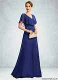 Keyla A-line V-Neck Floor-Length Chiffon Mother of the Bride Dress With Beading Appliques Lace Sequins STAP0021829