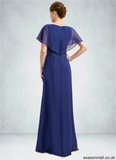 Keyla A-line V-Neck Floor-Length Chiffon Mother of the Bride Dress With Beading Appliques Lace Sequins STAP0021829