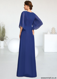 Kelsey A-line Scoop Floor-Length Chiffon Mother of the Bride Dress With Pleated Appliques Lace Sequins STAP0021831