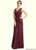Ariella Sheath/Column V-Neck Floor-Length Chiffon Mother of the Bride Dress With Beading Cascading Ruffles STAP0021835