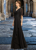 Jan A-line V-Neck Floor-Length Chiffon Mother of the Bride Dress With Beading Cascading Ruffles Sequins STAP0021836