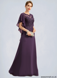 Irene A-line Scoop Illusion Floor-Length Chiffon Lace Mother of the Bride Dress STAP0021839