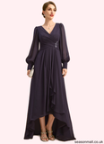 Dixie A-line V-Neck Asymmetrical Chiffon Mother of the Bride Dress With Beading Cascading Ruffles Sequins STAP0021893