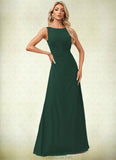Scarlet A-line Boat Neck Floor-Length Chiffon Bridesmaid Dress STAP0022592
