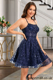 Talia A-line Scoop Short/Mini Lace Homecoming Dress With Sequins STAP0020461