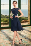 Zoey A-line Scoop Knee-Length Chiffon Lace Homecoming Dress With Bow STAP0020581