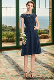 Zoey A-line Scoop Knee-Length Chiffon Lace Homecoming Dress With Bow STAP0020581