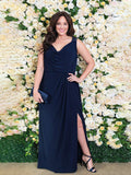 Ariana A-Line/Princess Chiffon Ruched V-neck Sleeveless Floor-Length Plus Size Mother of the Bride Dresses STAP0020457