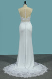 Mermaid Scoop Spandex Wedding Dresses With Applique Sweep