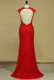 Prom Dresses Sheath Scoop Lace With Applique And Beads Sweep