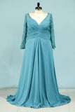 A Line V Neck Mother Of The Bride Dresses Chiffon With Beads And