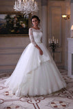 3/4 Length Sleeve Wedding Dresses Ball Gown Tulle With Applique Sweep Train