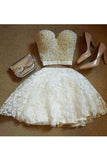 Two-Piece A Line Lace Homecoming Dresses Sweetheart Beaded