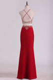 Two Pieces Halter Sheath Prom Dresses Chiffon With