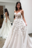 Spaghetti Strap Sweetheart Neck Beach Wedding Dresses 3D Appliqued Bridal