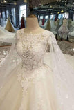 New Arrival Tulle Scoop Neck Wedding Dresses Zipper Up With Appliques And Beading Royal