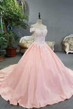 New Arrival Satin Off The Shoulder Wedding Dresses Lace Up With Appliques And