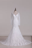 Mermaid Long Sleeves Tulle Wedding Dresses With Applique