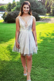 A-Line Short Homecoming Dress Sequin Tulle V