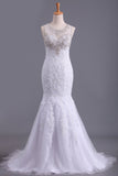Scoop Wedding Dresses Mermaid/Trumpet Sweep Train Tulle With Applique And