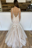Charming Mermaid Lace Tulle Spaghetti Straps Long Appliques Prom STA20484