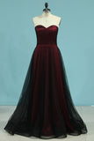 A Line Sweetheart Prom Dresses With Beading Tulle Floor
