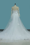 Scoop Long Sleeves Mermaid Wedding Dresses With Applique Tulle Chapel