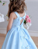 Princess A Line Sky Blue Satin Flower Girl Dresses with Bowknot, Baby Dresses STA15586