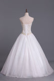 Wedding Dresses A-Line Sweetheart See Through Tulle With Pearls Lace Up Floor