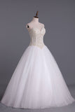 Wedding Dresses A-Line Sweetheart See Through Tulle With Pearls Lace Up Floor