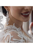 Luxurious Long Sleeves Scoop A Line Lace Wedding Dresses With Pearls Royal