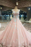 Low Price Floral Prom Dresses Pink Color With Handmade Flowers And