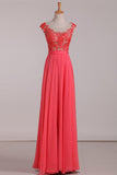 Chiffon & Lace Scoop Prom Dresses A Line With Beading Floor Length