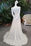 Elegant Prom Dresses Scoop Neck Chiffon Sweep Train A-Line With Beadings Lace